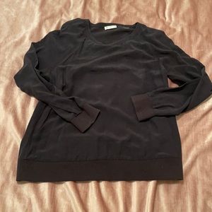 Equipment Long Sleeve Black Silk Top
